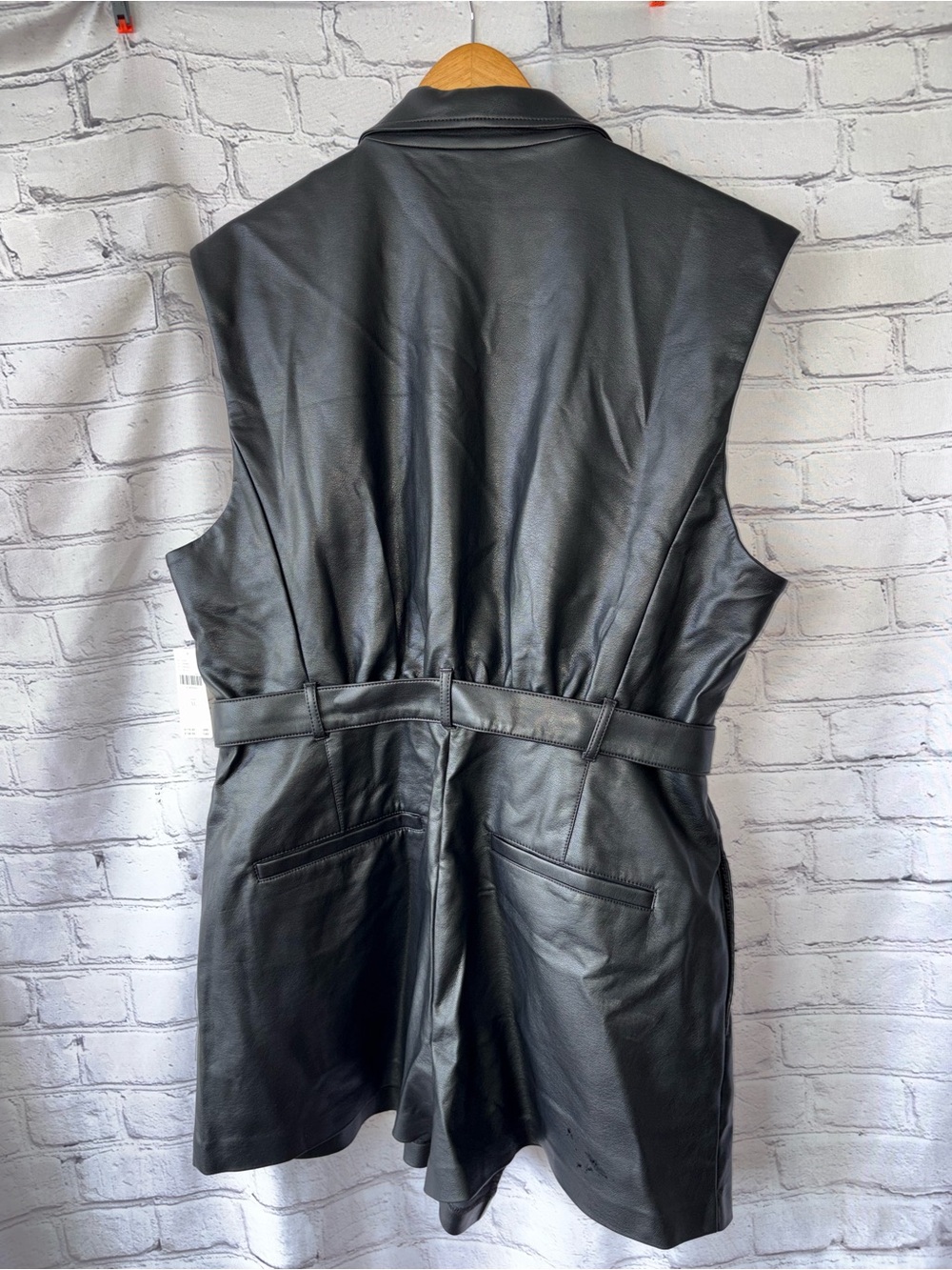Anthropologie Black Faux Leather Blazer Romper Sleeveless Belt Pockets NWT $178 - Picture 10 of 16